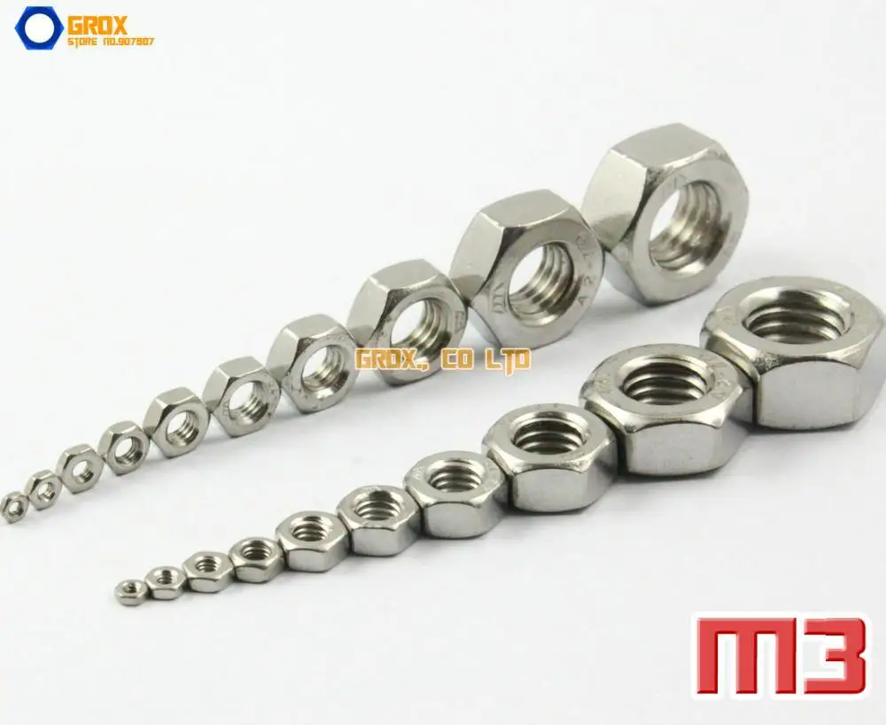 

500 Pieces M3 201 Stainless Steel Metric Thread Hexagon Nut