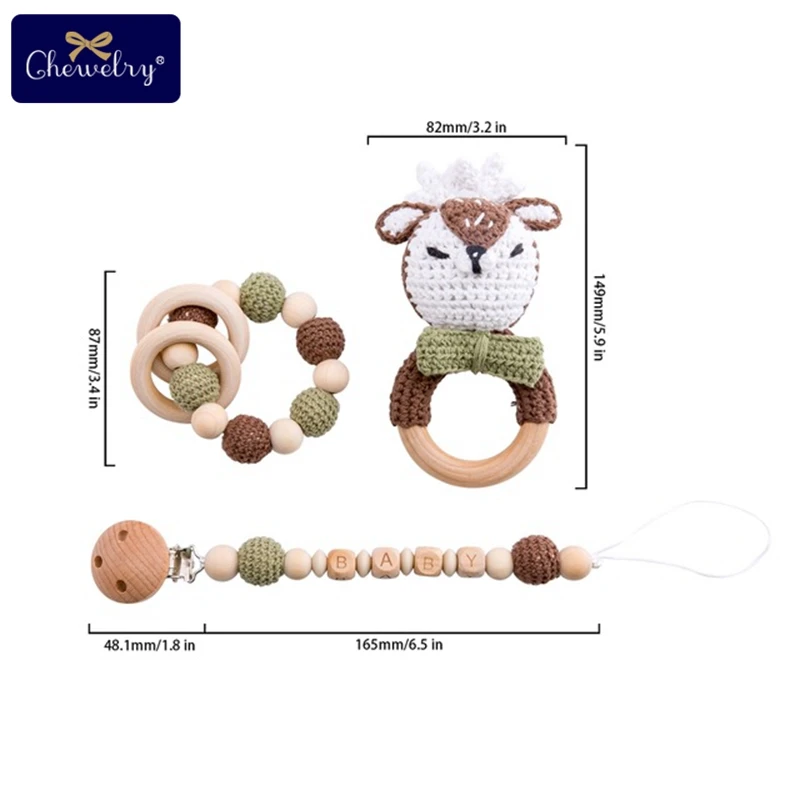Deer Set 4 1 комплект/3 шт., детский деревянный прорезыватель, детская коляска, Детские Силиконовые Бусины, погремушка, Детская пустышка, зажим для соски, цепочка для коляски, игрушки - Цвет: Deer Set 4
