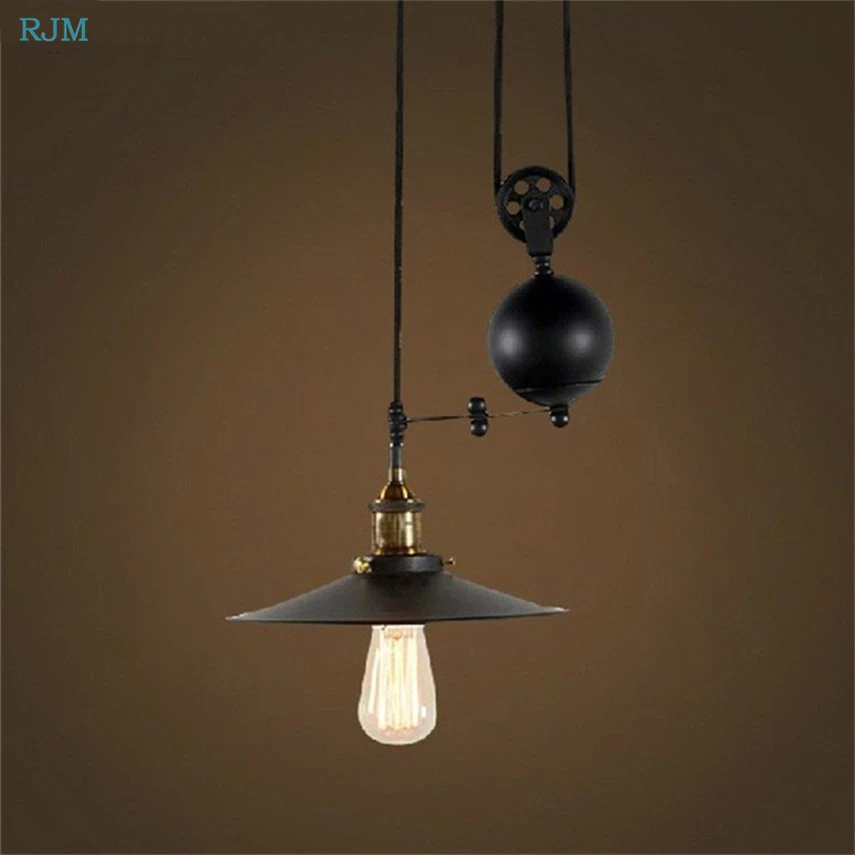 Goede Vintage Loft Metalen Katrol Hanglampen Eenvoudige Zwarte Iron Hanger Lampen Voor Restaurant Cafe Bar Kleding Winkel Verlichting Decor