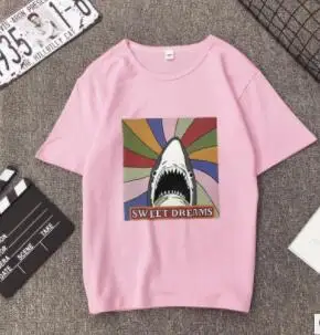 Корейский Поп веселое Harajuku с персонажами из мультфильма Акула принтом Для женщин
