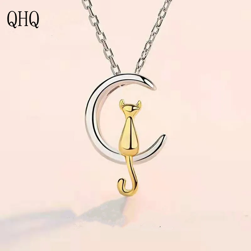QHQ Шейное колье с подвеской ethnique boheme cat in moon Золотое Длинное для лучших друзей