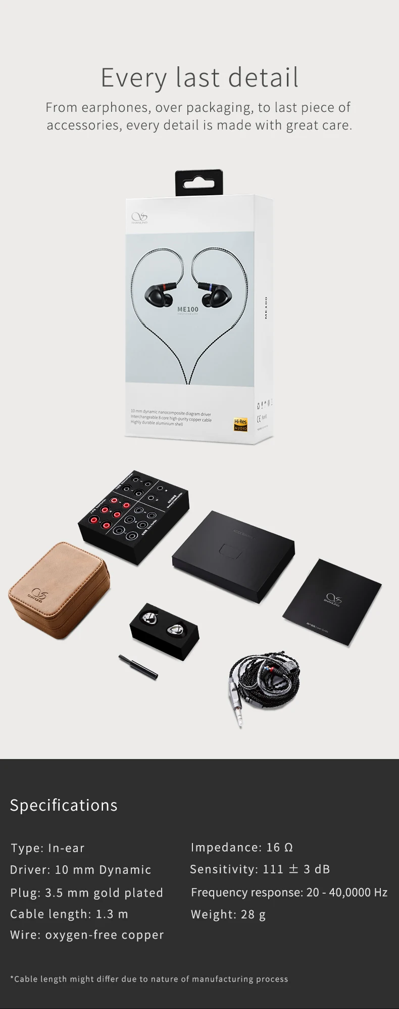 Новейший Shanling ME100 10 мм динамический Hi-Res HiFi внутриканальный монитор наушники полностью алюминиевая конструкция с кабель OFC разъем MMCX