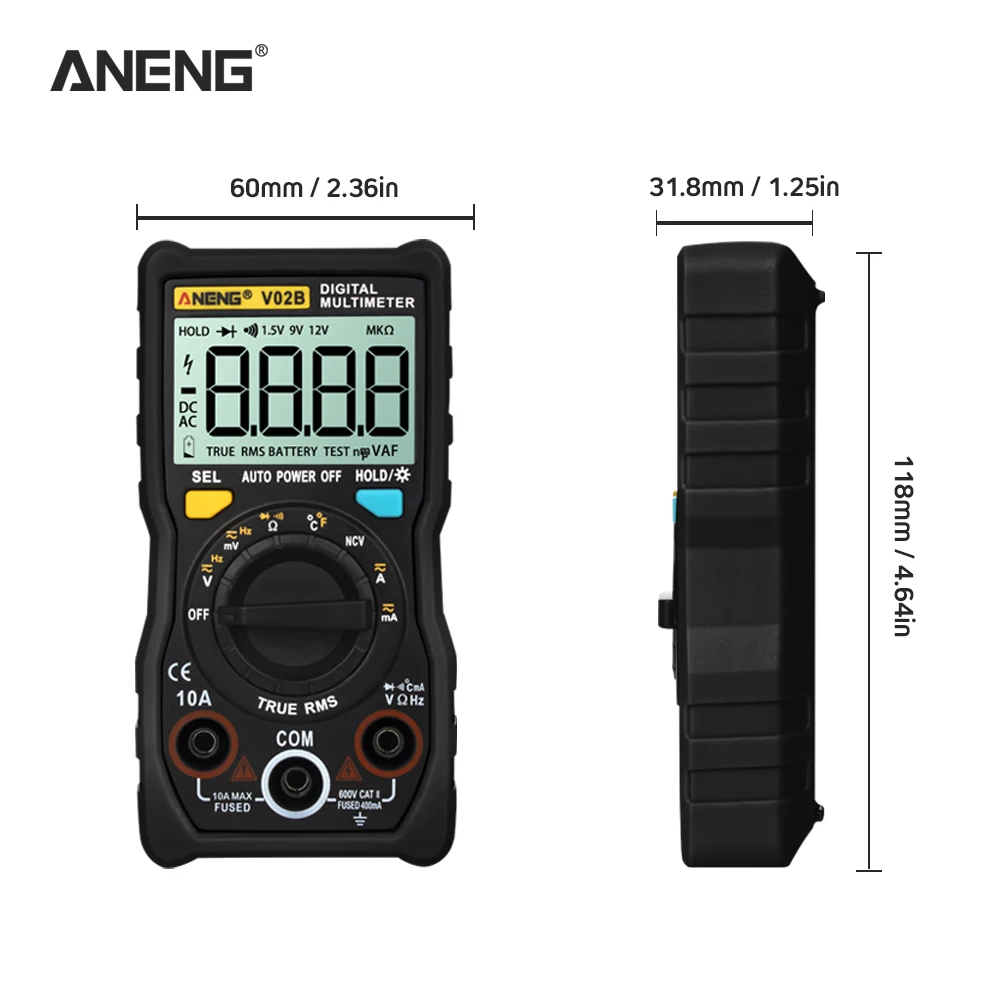 ANENG V02B 4000 отсчетов Цифровой мультиметр Высокоточный Автоматический диапазон True