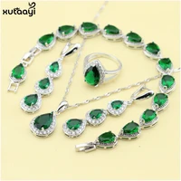 xutaayi top quality 925 silver jewelry sets green imitated emerald fancy necklaceringsearringsbracelet wedding jewelry sets