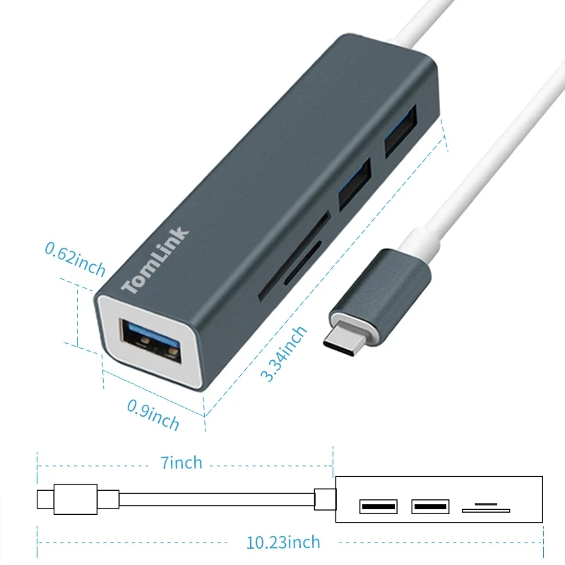 ITSYH USB-C toCARD READER+3x USB 3.0 HUB Multi-Fuctio ADAPTER- Adapter for MacBook WinXP/7/8/Vista C to SD/TF Card Reader |