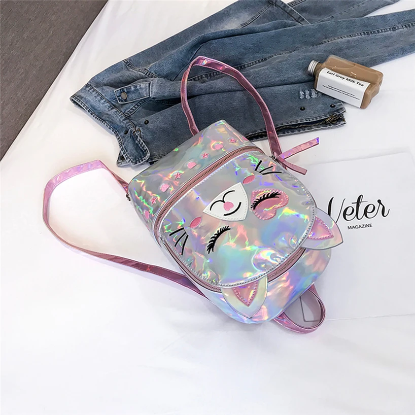 Aelicy милый кот мультфильм рюкзаки для женщин Мода Новые милые школьные сумки для девочек мода лазер личности лазерные рюкзаки водонепроницаемый