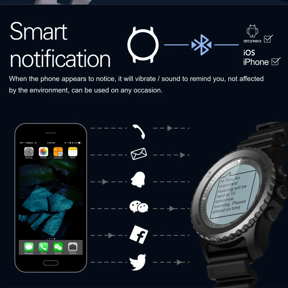 S968 Умные часы IP68 Водонепроницаемые с поддержкой воздушного давления GPS Монитор сердечного ритма Браслет Bluetooth Фитнес-трекер Браслет на запястье.