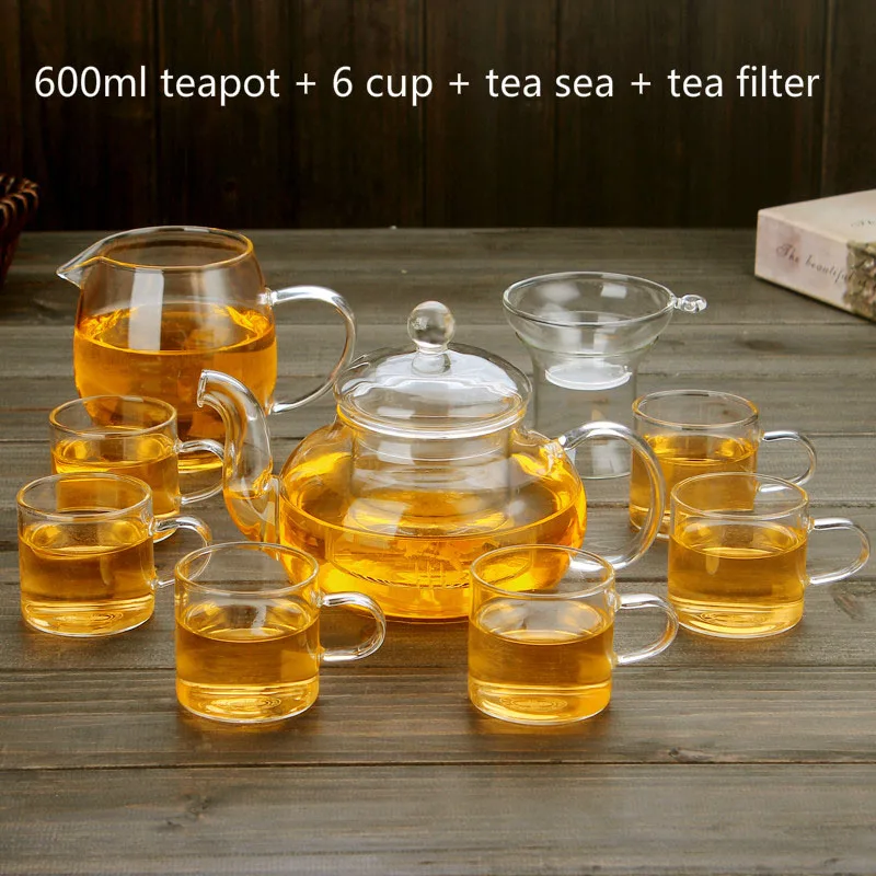 250 мл/400 мл/600 мл Pyrex стеклянный чайный набор прозрачный чайный набор кунг-фу чайник Чайный фильтр для чашки чая A - Цвет: Коричневый