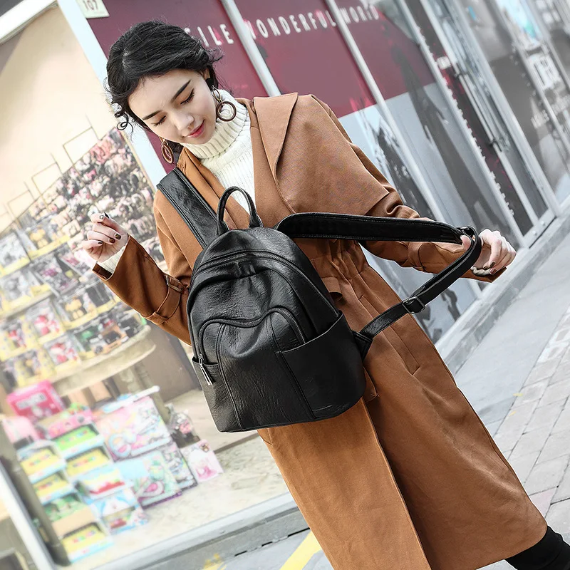 

Women Backpack High Quality Genuine Leather Preppy Style School Backpacks For Teenage Girls Simple Casual Female Shoulder C429