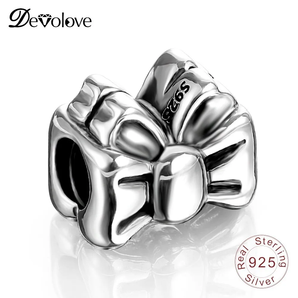 Devolove Мода бантом Шарм Античная 925 пробы серебряные шарики Fit оригинальный браслет