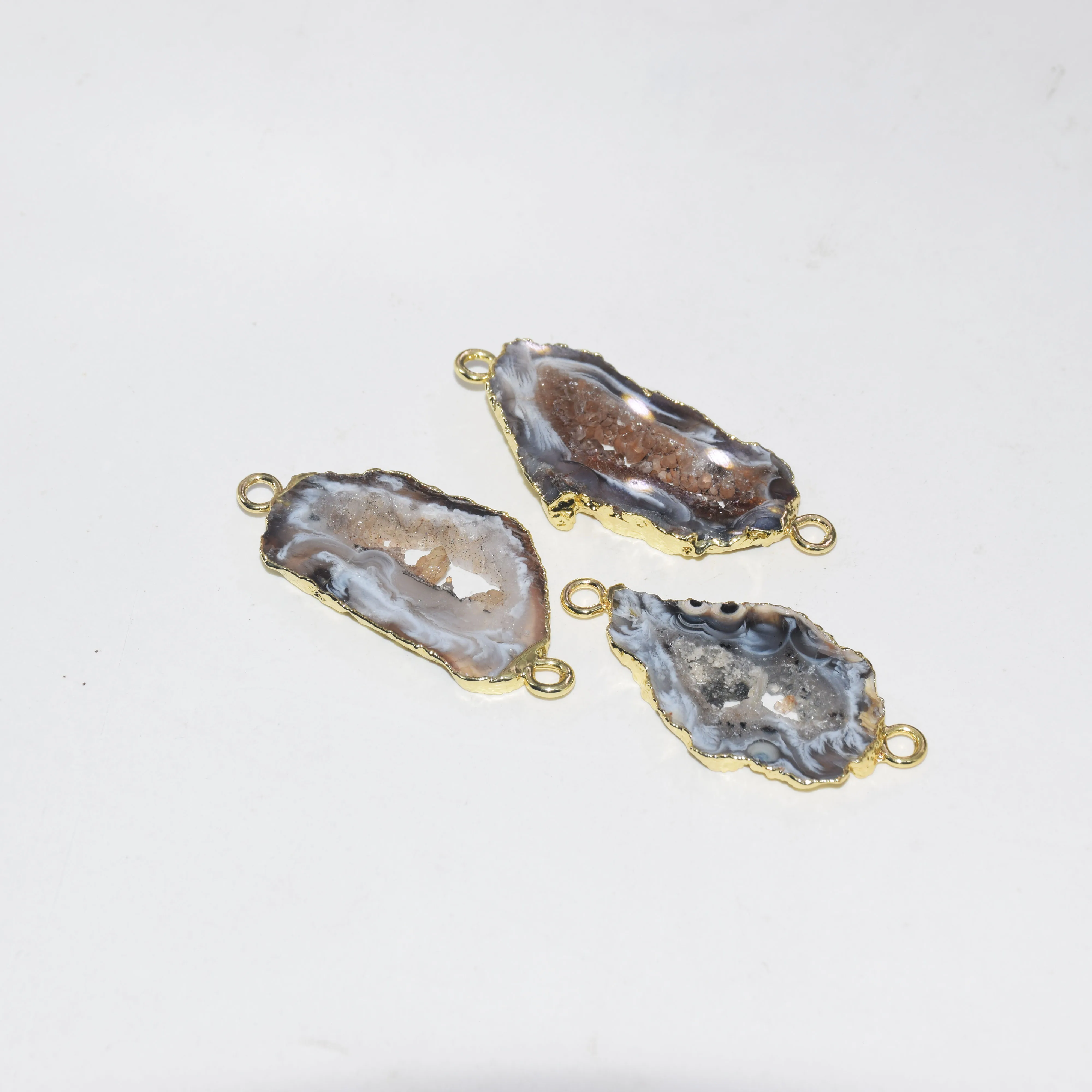 Натуральный жеод Druzy Agates подвеска femme серое отверстие 2 петли золотой ободок