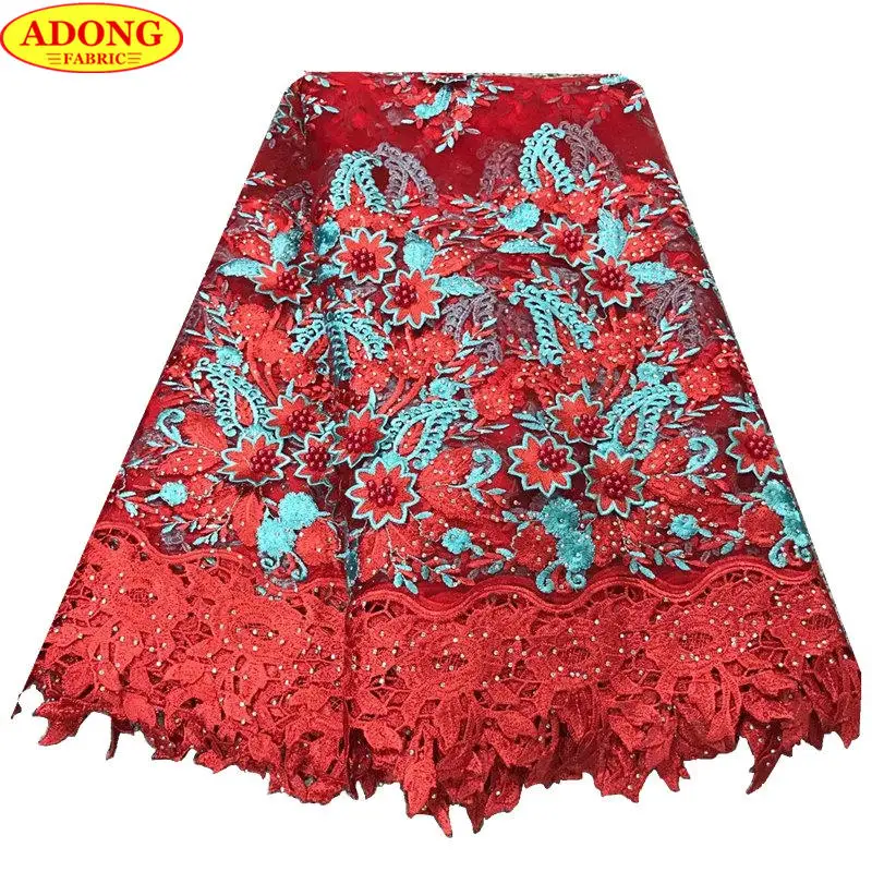 ADONG Fashion French Lace Fabric with Beads African Guipure 2018 Stones Embroidery For Wedding Dress Clothes | Дом и сад
