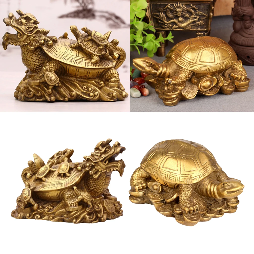 

Collection Wealth Money Coin Brass Dragon Turtle Statue Furnishing Ornament Miniatures Tea Pet