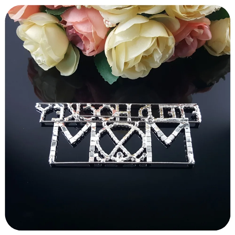 Уникальный Дизайн Стразы серебряного цвета Шпилька для лацкана с надписью MOM |