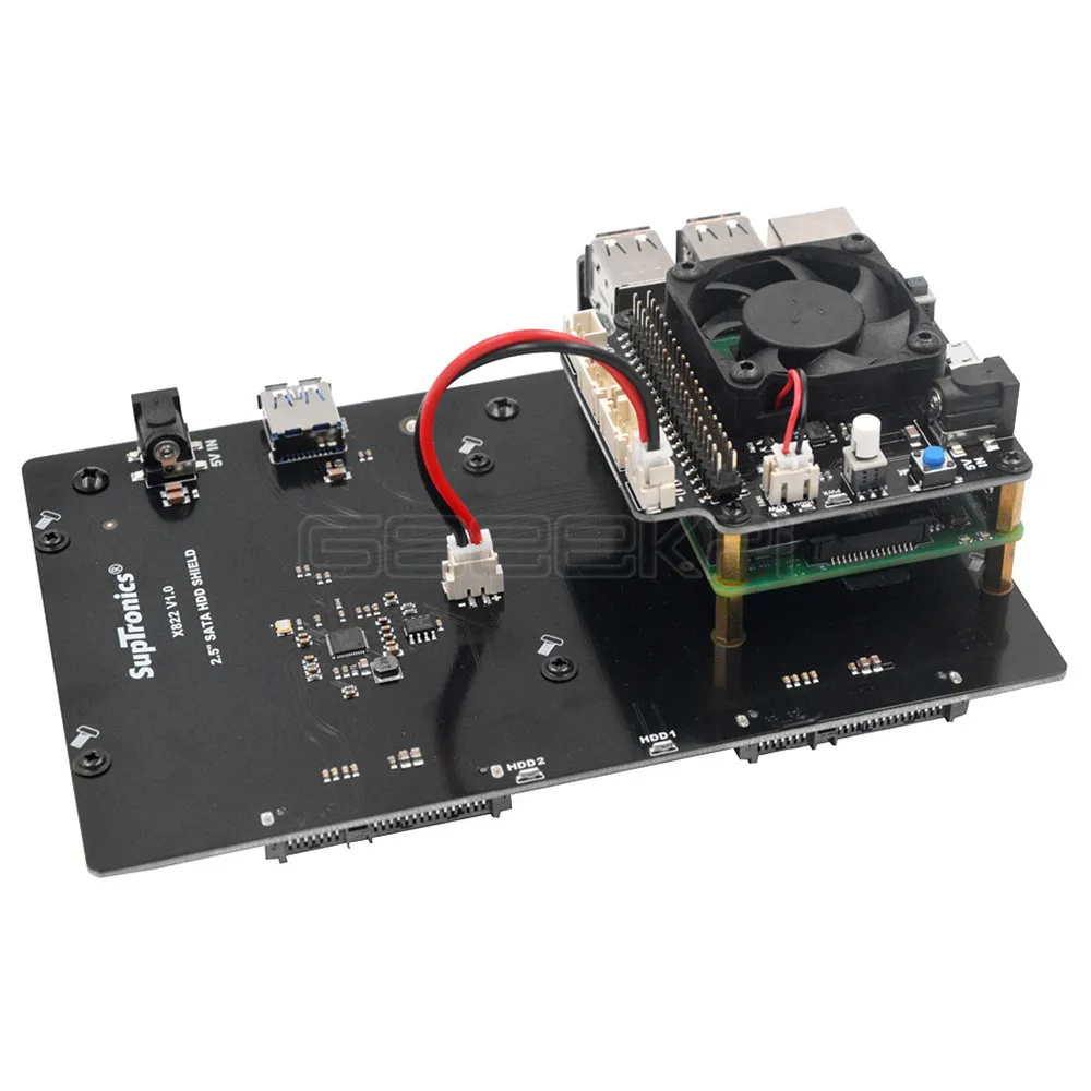 Geeekipi X822 двойной 2," жесткого диска SATA HDD/SSD экранированный USB 3,0 Плата расширения Мощность адаптер для Raspberry Pi 1 Модель B+/2/Note 3(B плюс
