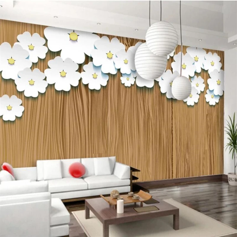wellyu papel de parede Custom wallpaper 3d wood texture origami art white flowers background wall papers home decor 3D | Обустройство