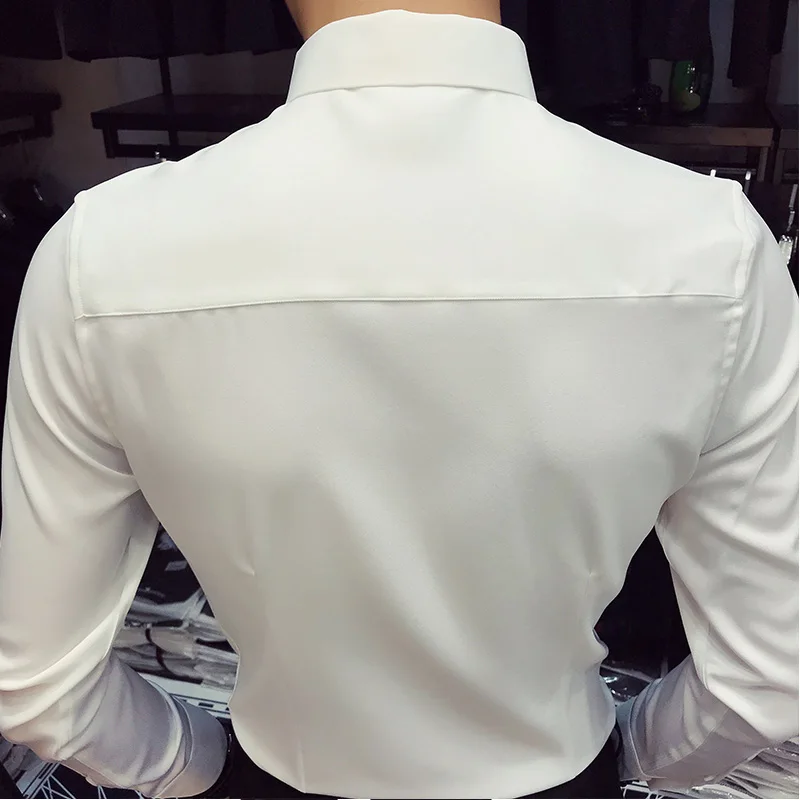 Корейский смокинг Мода Slim Fit простой рубашка Для мужчин с длинным рукавом осень