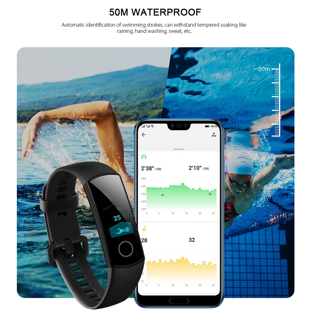 Умный Браслет HUAWEI Honor Band 4, водонепроницаемый, IP68, Bluetooth, браслет, пульсометр, шагомер, монитор сна, часы