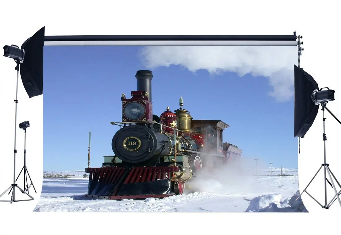 Винтажный Старый локомотив фон старинный паровой поезд голубое небо белое