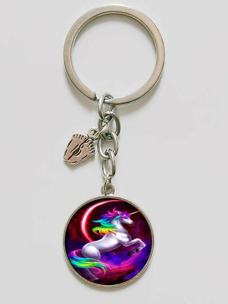 Модный брелок с круглым стеклом в виде единорога художественные подарки модная