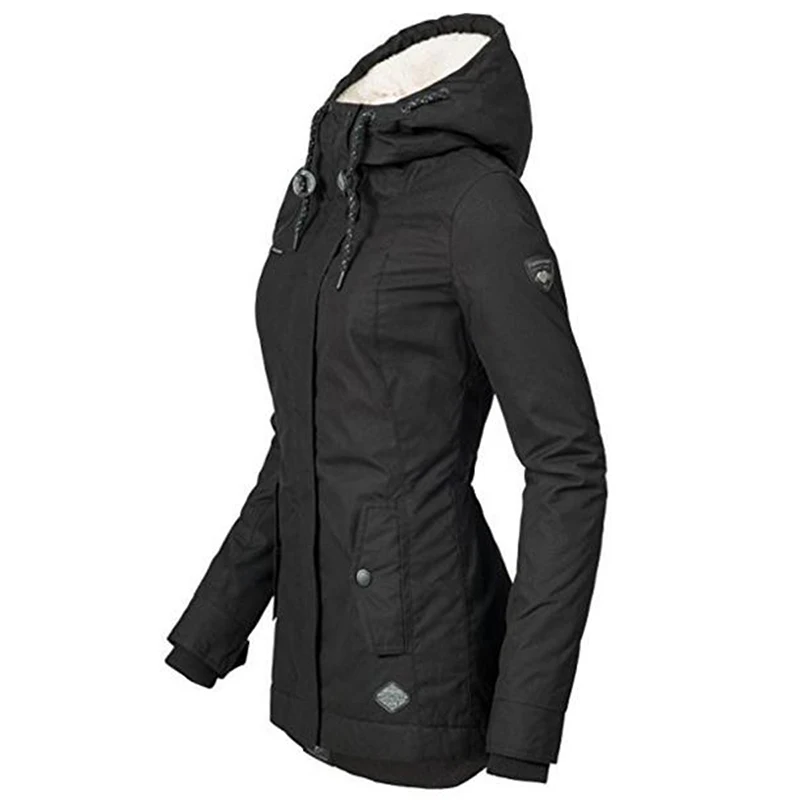 Winter Gothic Hooded Coats Zipper Slim Outerwear Zippers Fashion Patchwork Black Female Warm Windproof Autumn Overcoats Fall | Женская