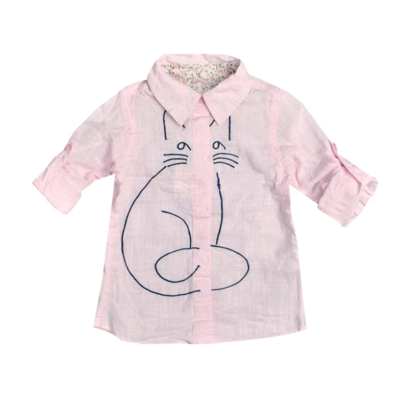 Блузка для девочек простая белая рубашка с длинными рукавами и рисунком Одежда