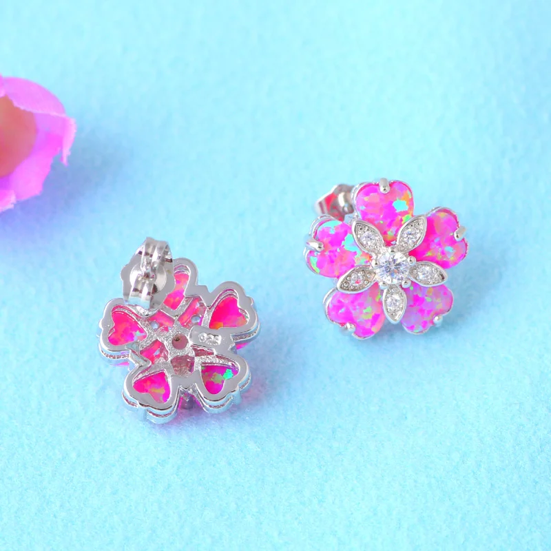 Женские серьги-пусеты OE581A с цветком розового или серебряного цвета | Украшения и