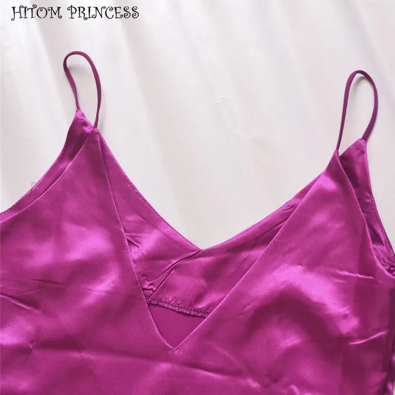 HITOM PRINCESS v образным вырезом Sexy атласное платье Макси Для женщин сбоку Разделение