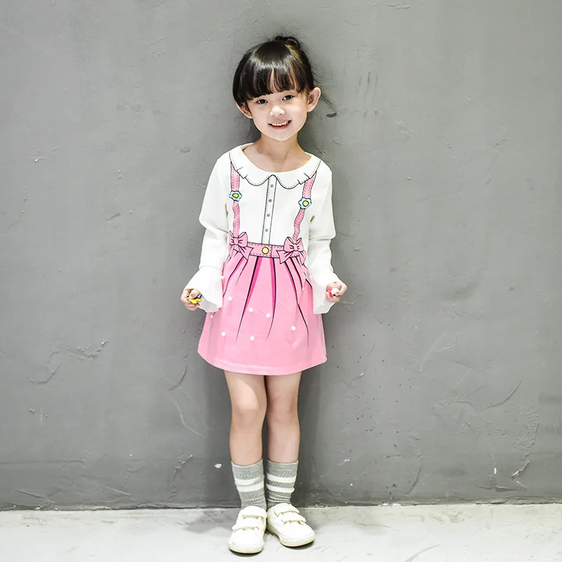 LOVE DD&ampMM Girls Dresses 2020 New Fashion Princess Children Clothing Flare Sleeve Bow Printing Design Clothes | Детская одежда и