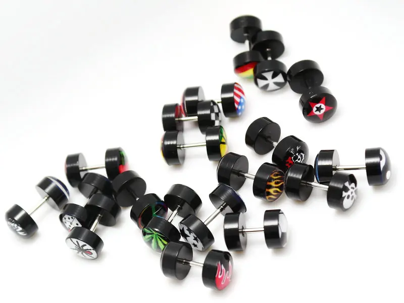 1 пара 8 мм шикарный череп крест лист звезда флаг огонь монета ювелирное изделие