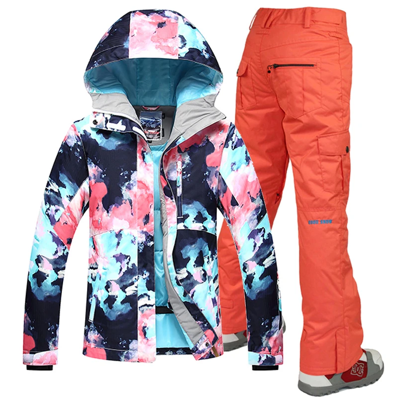 Gsou Snow -30 Women skiing suit sets snowboarding clothes waterproof &amp windproof winter snow outdoor ski jackets + Pants | Спорт и