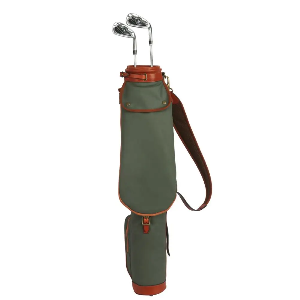 Club Bag Carrier Canvas & Leather Golf Sunday Bag Waxed Waterproof Fleece Padded Pencil Style Cover 84cm