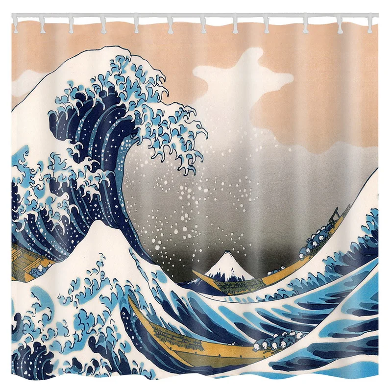 The Great Wave Off Kanagawa Индивидуальные Водонепроницаемый полиэстер ткань Ванная комната