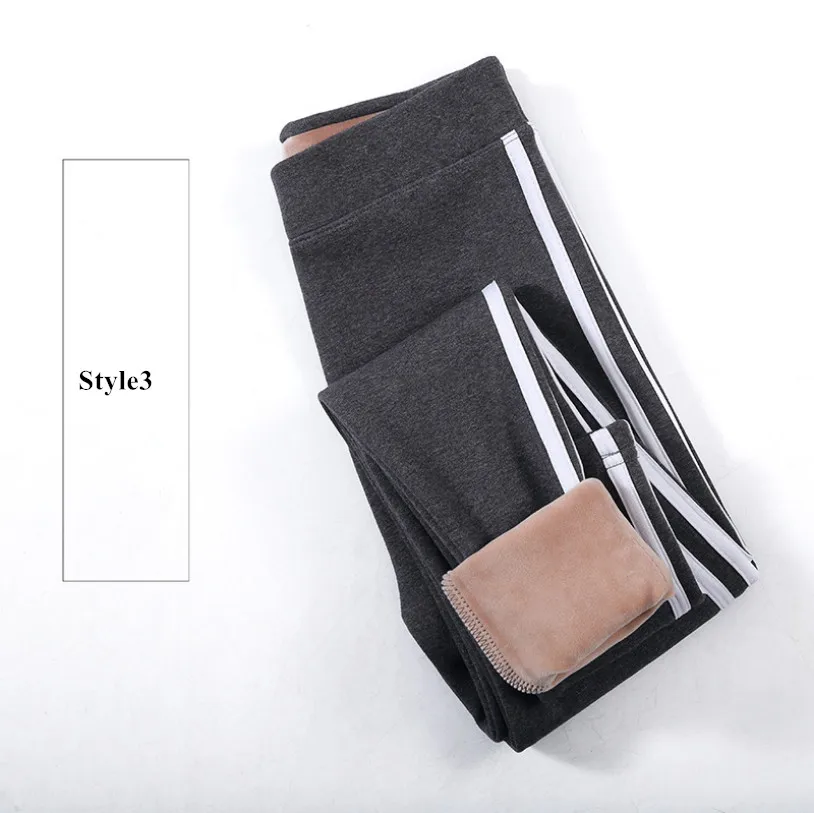 Style3 Хлопковые бархатные женские леггинсы осень зима боковые полосы Спортивные Леггинсы для фитнеса брюки теплые плотные леггинсы высокое качество - Цвет: Style3
