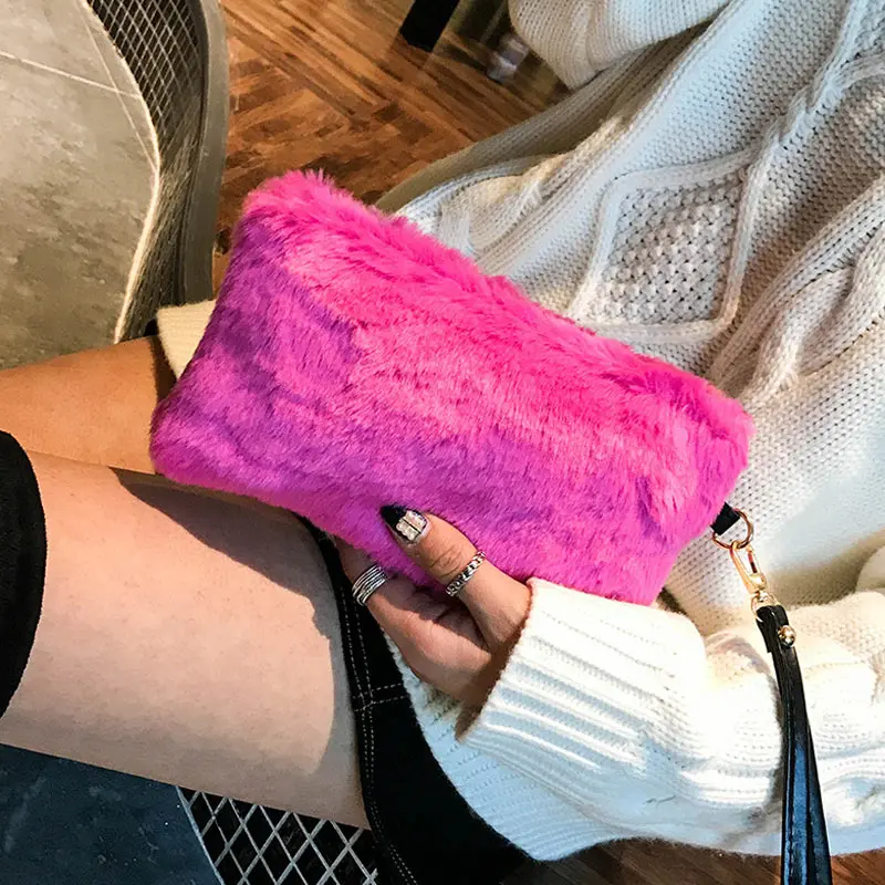 1 шт Женский кошелек сплошной цвет молния плюш для мобильный телефон карты денег