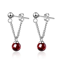 trendy garnet gem stone 30 silver plated ladies tassel stud earrings original jewelry for women drop shipping no fade cheap