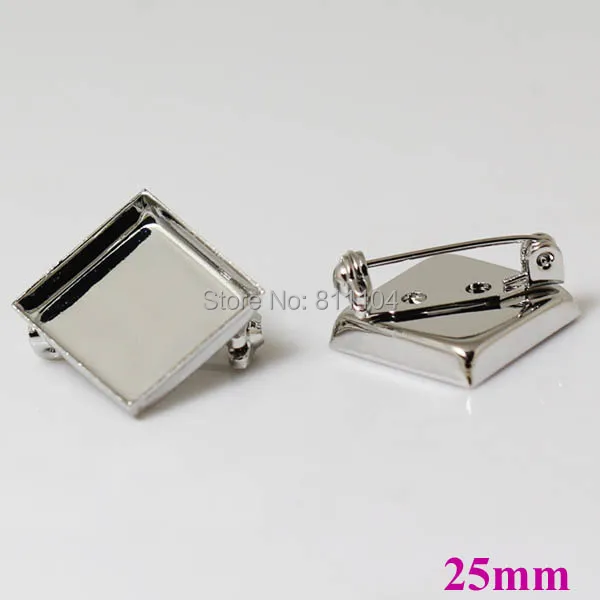 25 мм новая латунная пустая квадратная глубокая рамка с родиевым покрытием для чашек и подносов брошь из