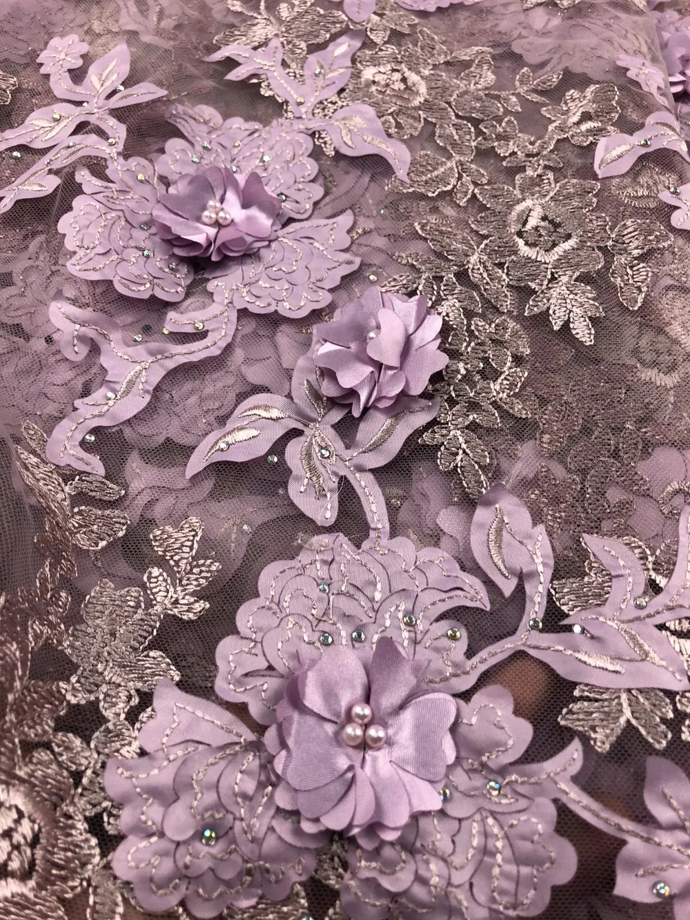 Высококачественная аппликация 3d цветы бисером французская Сетка кружевная
