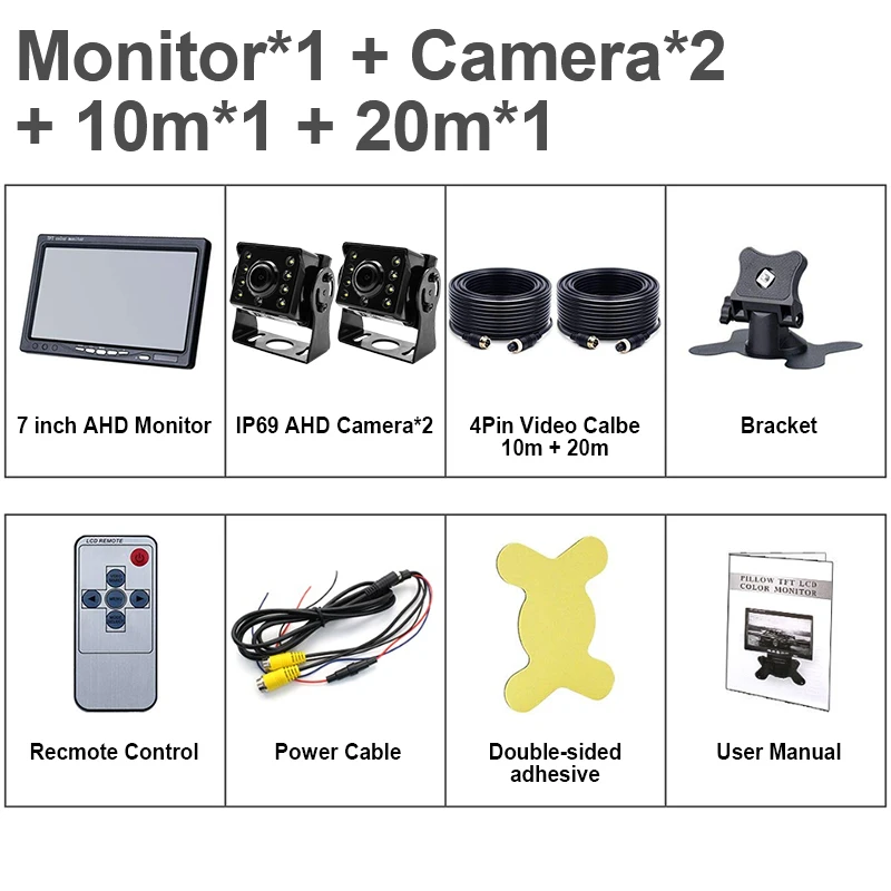 Monitor 2Cameras-20m GreenYi 1280*960 высокое разрешение AHD грузовик Starlight ночное видение резервная камера 7 дюймов автомобиль Обратный монитор для автобуса автомобиля - Цвет: Monitor 2Cameras-20m