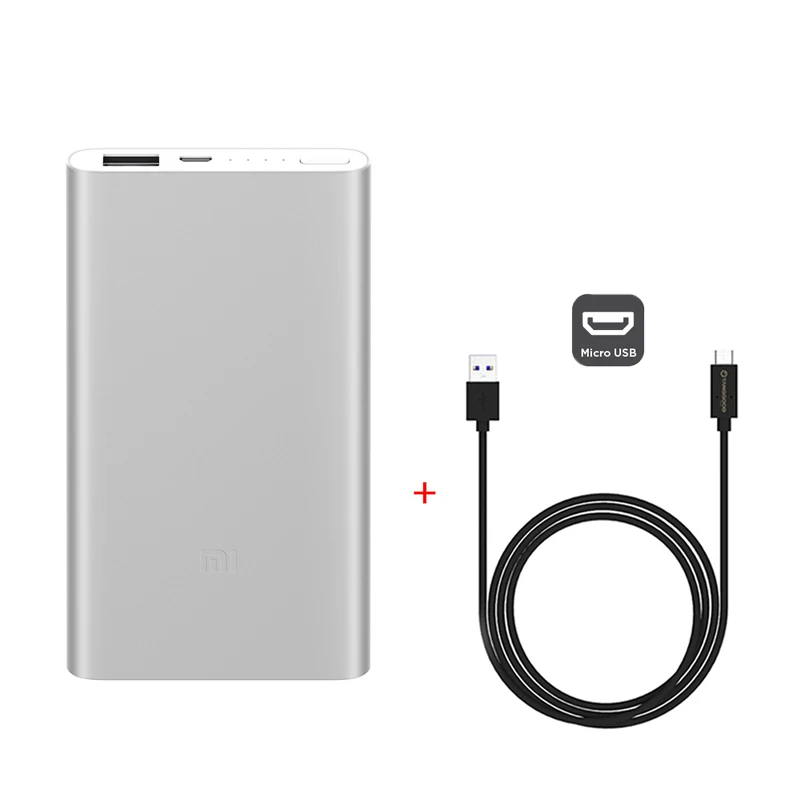 Add Micro USB Cable Xiaomi Power Bank 2 5000 мАч PLM10ZM Mi Powerbank 5000 Портативная зарядка Внешняя батарея повербанк - Цвет: Add Micro USB Cable
