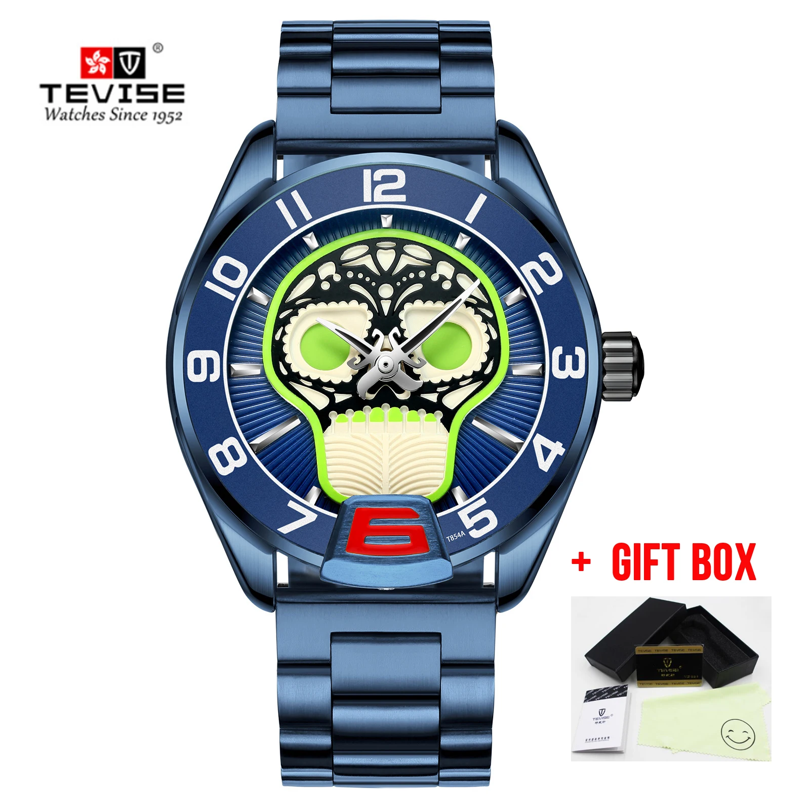 blue Relogio Tevise Automatico masculino мужские часы механические часы с подзаводом пиратский череп подарок деловые наручные часы Мужские часы - Цвет: blue