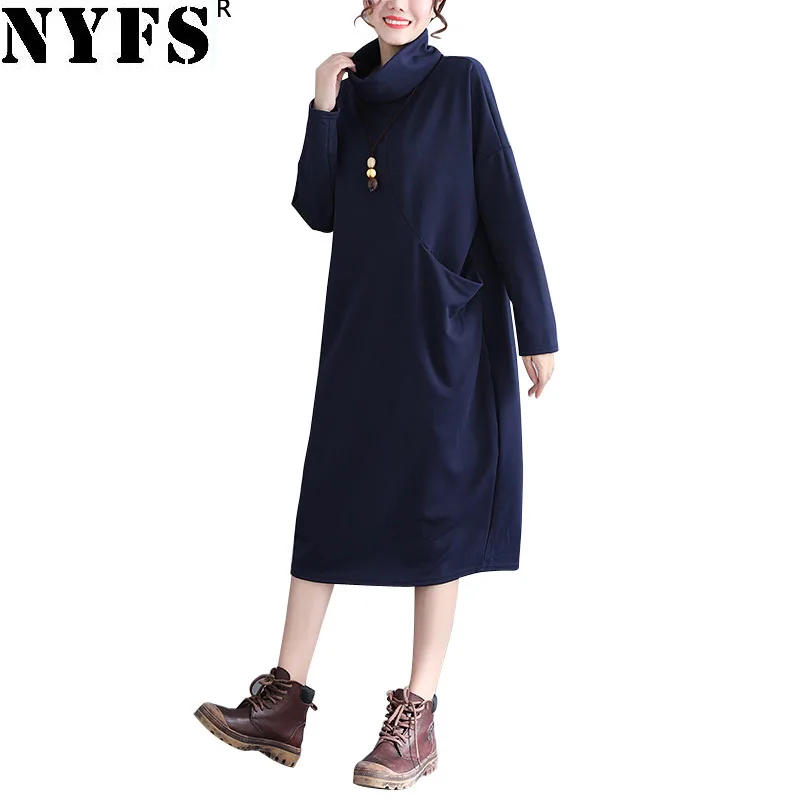 Женское длинное свободное платье NYFS однотонное винтажное Хлопковое с длинным