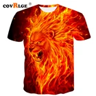 Мужская футболка с короткими рукавами Covrlge, летняя футболка с 3D-принтом льва и огня, топы с забавными животными, MTS540, 2019
