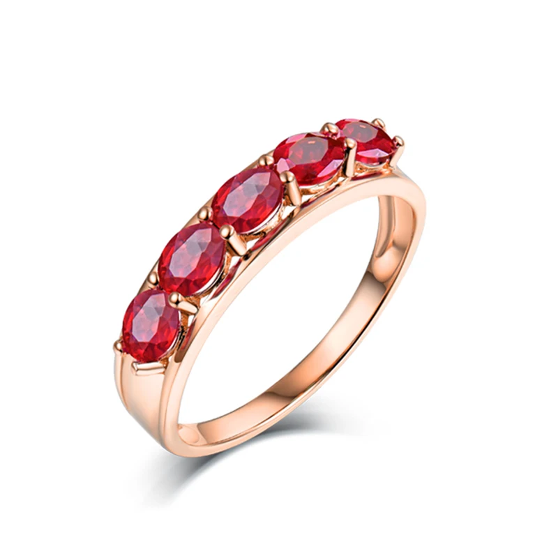 LOVERJEWELRY, 18 K, розовое золото, рубиновое кольцо, Трендовое Женское Обручальное ювелирное изделие, кольца с натуральным драгоценным камнем, пять овальных камней 3*4 мм - Цвет камня: Ruby Ring