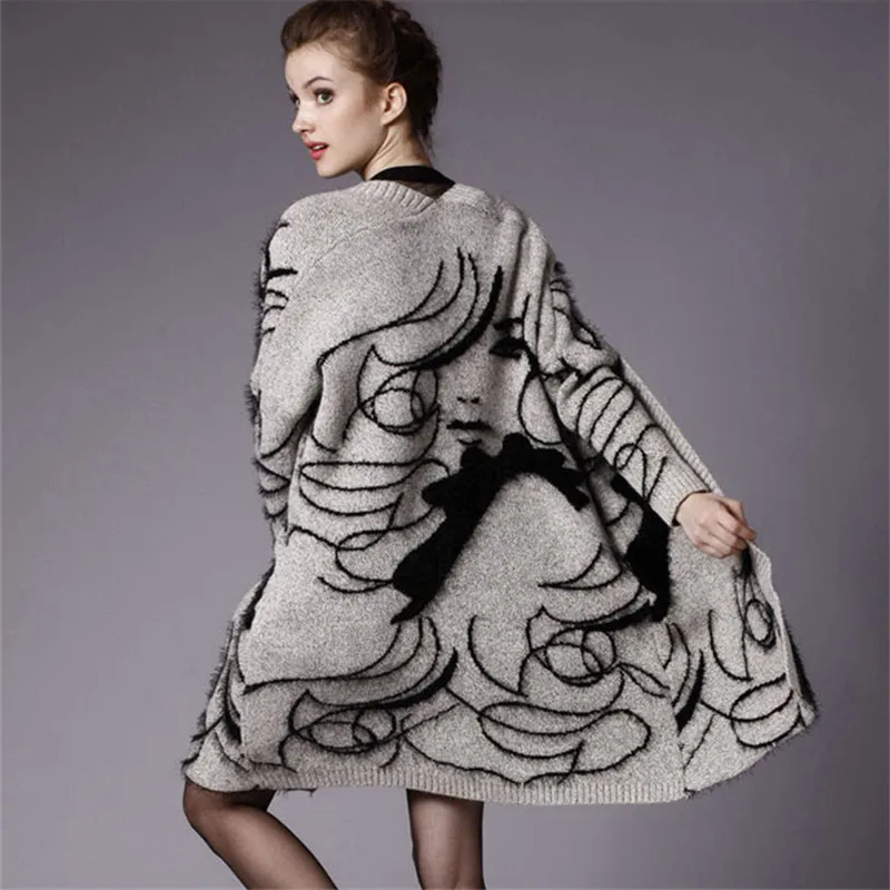 2017 женское повседневное зимнее пончо оверсайз свитера длинное пальто Pull Femme