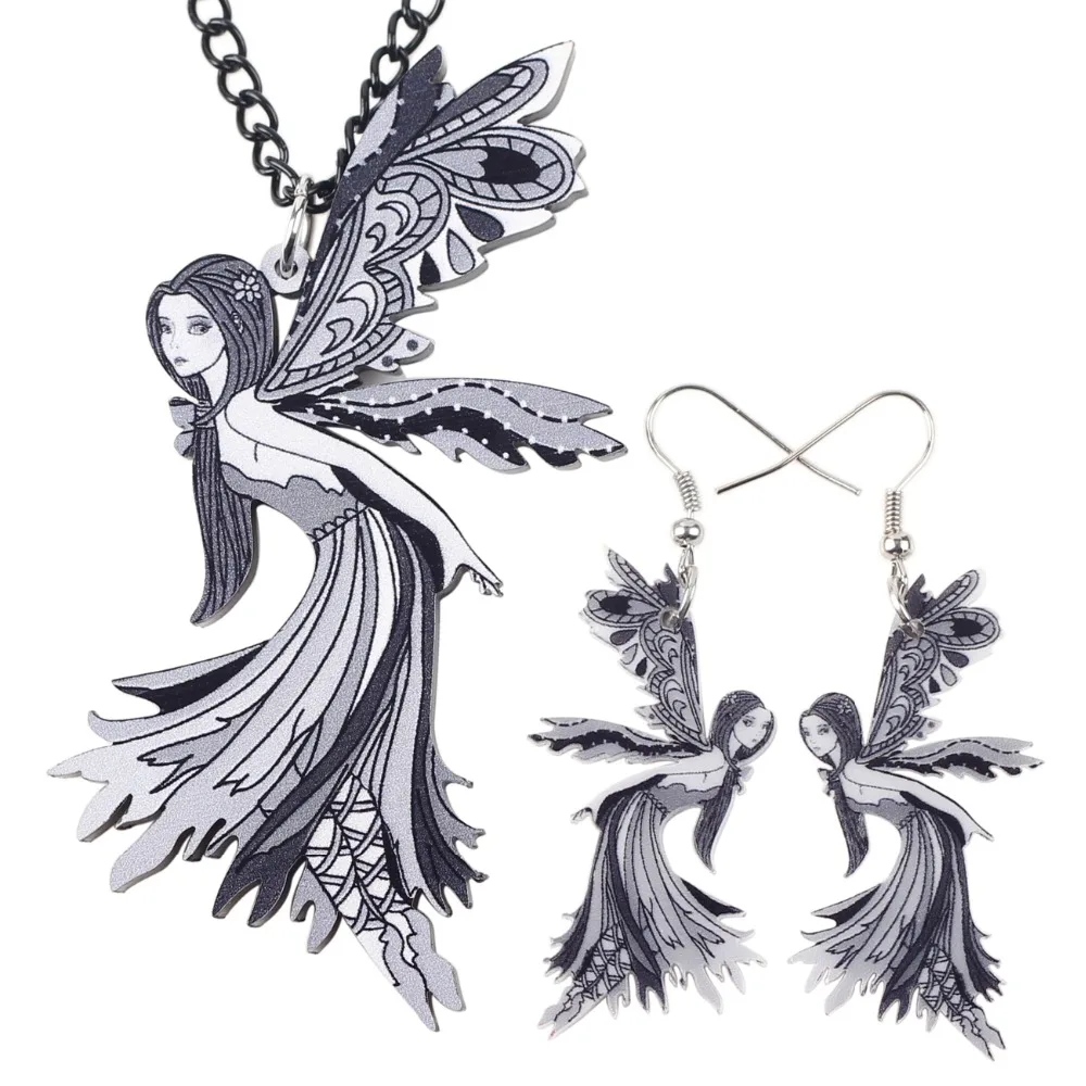 Bonsny бренд акрил Ангел сказочное ожерелье серьги Ювелирные наборы для женщин