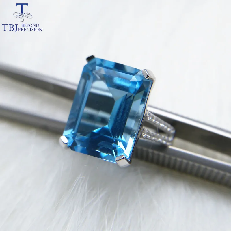 TBJ, кольцо с большим натуральным голубым топазом, 12*16 мм, 13.2ct, драгоценный камень, хорошее ювелирное изделие, серебро 925 пробы, модный хороший подарок для женщин, вечерние