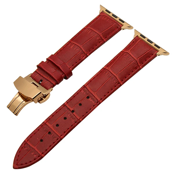 Red RG Croco ремешок из натуральной кожи для часов iWatch Apple Watch Series 5 4 3 2 1 40 мм 44 мм 38 мм 42 мм ремешок с застежкой-бабочкой браслет - Цвет ремешка: Red RG