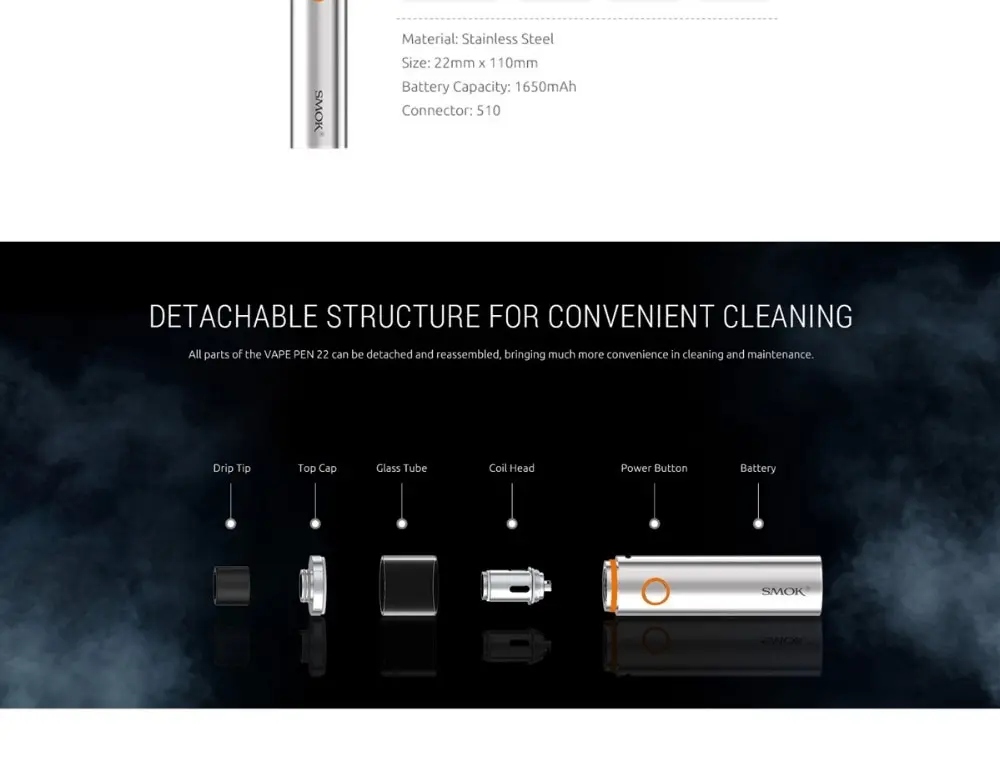 SMOK Vape Pen 22 комплект 1650 Ом двухъядерный со встроенным аккумулятором мАч светодиодный индикатор электронная сигарета vs vape nord 22