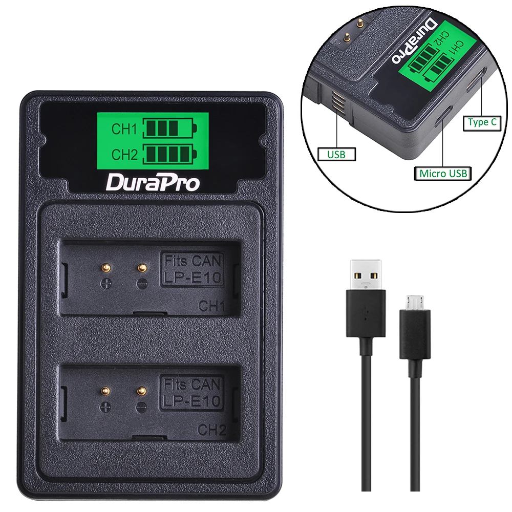 Зарядное устройство LPE10 LP E10 с ЖК дисплеем USB Type C для камер CANON EOS 1100D 1200D Kiss X50 X70 Rebel T3
